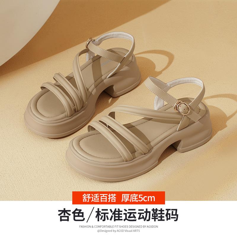 Augustine Sandals Women's Outer Wear 2025 New Summer Platform Roman Fairy Wind Thick Heel Beach Cool Slippers
