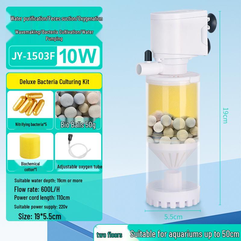 Silent All-in-One Fish Tank Filter with Built-in Oxygenation and Water Circulation