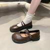 Retro Round Head Shallow Mouth Single Shoes Women's Spring and Autumn New Small Leather Shoes Women's Flat Mary Jane Shoes