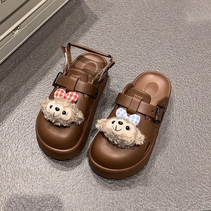 Cute cartoon bag head half slippers women wear thick-soled height-enhancing cool slippers in summer