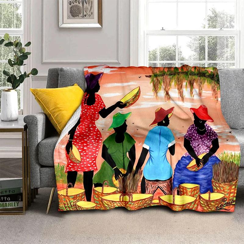Cartoon Africa Ethiopian Painting Art Soft Flannel Blanket for Bed Bedroom Sofa Picnic,Throw Blanket for Outdoors Leisure