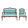 Elegant Blue Floral 1:12 Scale Miniature Sofa Armchair Model Figurine Double Couch For Doll House Scene Setting Furniture
