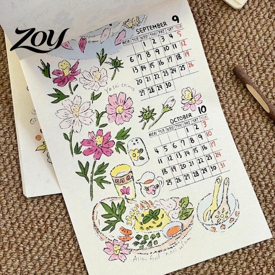 Aesthetic Wall Hanging Decor 2027 Calendar with Wind And Flower Illustrations, Hand-Painted Retro Linen Hand Painted Texture Paper, 12 Month
