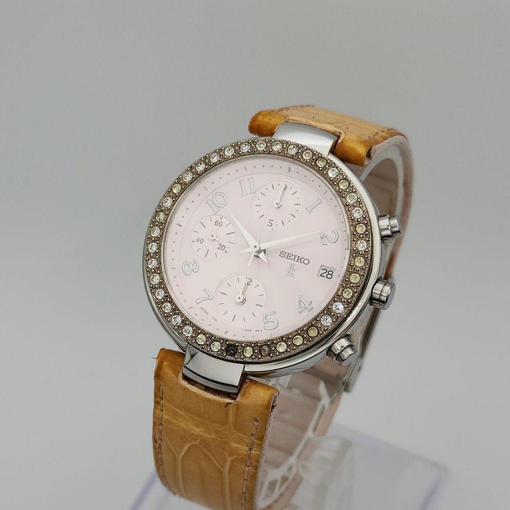 [USED] Seiko Lukia Date White Chronograph 7T92 Waterproof Steel Watch in Good Working Condition