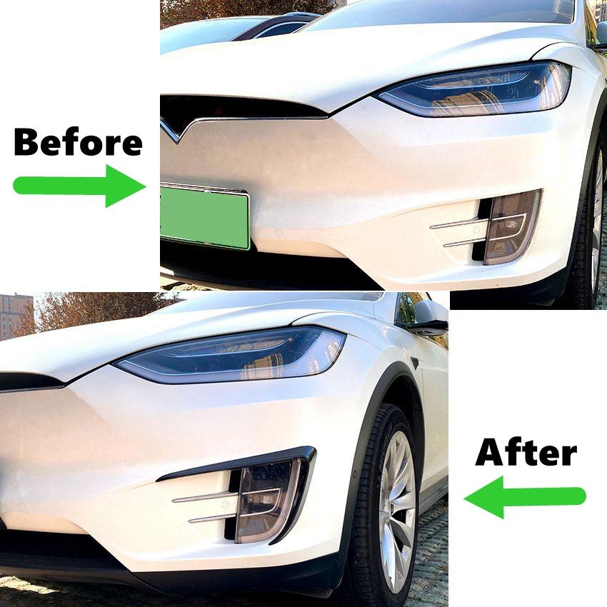 For Tesla Model X 2015 2016 2017 2018 2029 2020 Front Bumper Splitter Fog Lamp Grill Spoiler Cover Air Vent Wind Knife Body Kits
