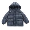Kids Winter Children's Mid Length Plaid Down Jacket Windproof  Waterproof  Warm Hooded Jacket  College Style