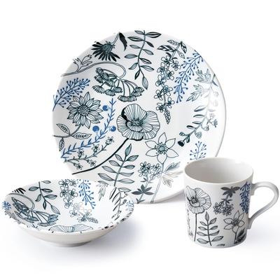 Aito Seisakusho [Blumenmuster] Leichter 23 cm Café-Teller, Teller, Salatschüssel und Becher, 3-teiliges Geschenkset für eine Person, Mino-Keramik, Spülmaschinen- und