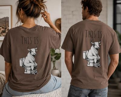 Bull Toilet Graphic Tee, Humorous Farm Animal Shirt and Kids Tshirt, Western Cow Unisex T-Shirt and Kids Tshirt