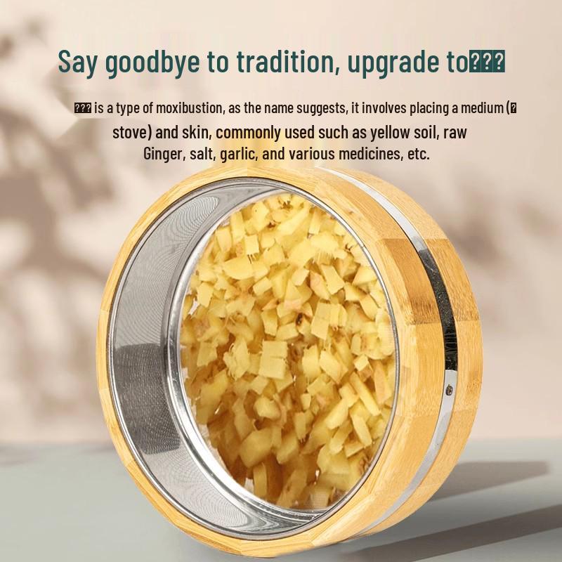 Portable Ginger Moxibustion Box with Lid, Bamboo Moxa Wool Device for Home Therapy