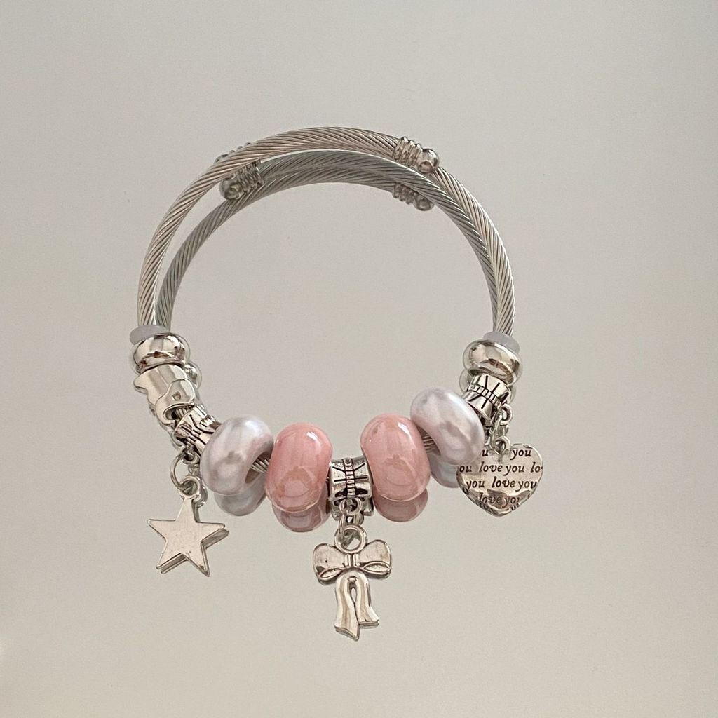 

Brand Heart Butterfly Bow Diy Beaded Jewelry With Stainless Steel For Stylish Casual Look Pink A