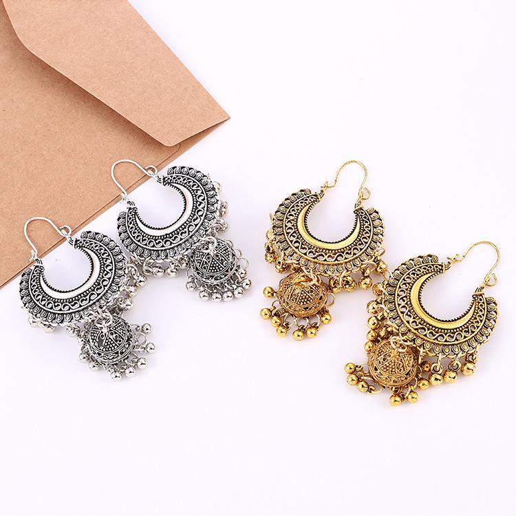 Retro Quaste Hängende Mondglocken Ohrringe, Modische Exotische Ethno Stil Übertrieben Ohrringe