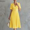 Women Elegant V-Neck Casual Short Sleeve Pleated Dress