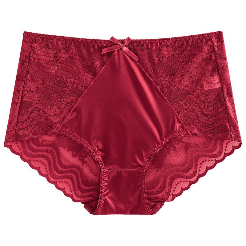 Big Size Lady Sexy Lace Hollow Bow Without Mark Pack Hip Lift Hip High Waist Triangle Briefs