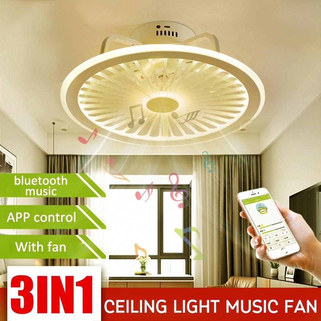 110/220v Bluetooth Music Speaker Light Ceiling fan dimmable cool/neutral/warm light Fan with light LED lamp App remote Control light