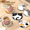 4/6pcs Sweet Round Wooden Drink Coaster Waterproof Non-Slip Cat Coaster Bow Dog Insulation Pad For Coffee Table