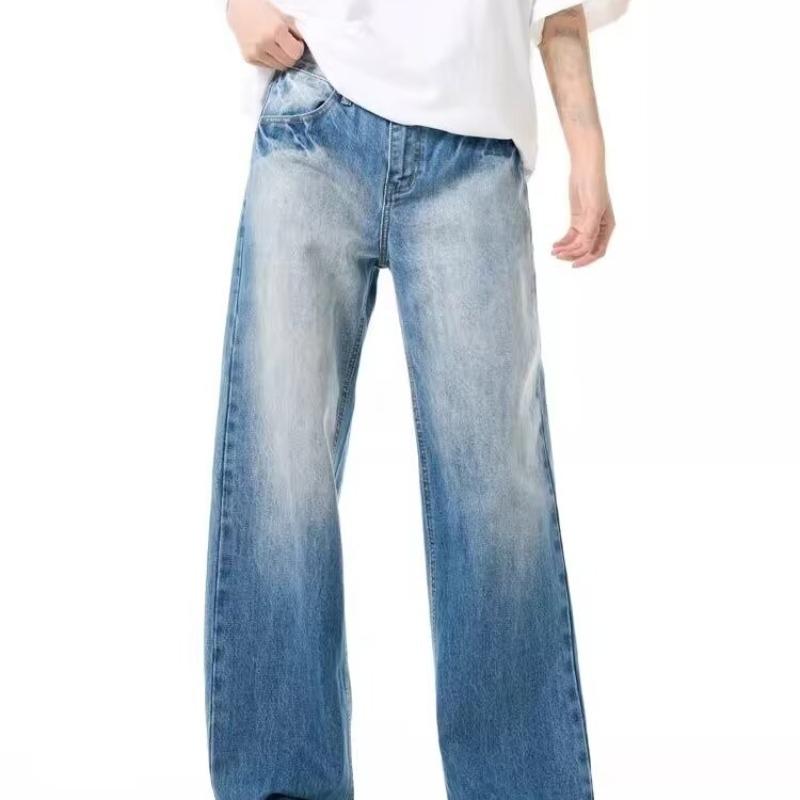 2024 Autumn Unisex Blue Washed Straight-Leg Retro Jeans