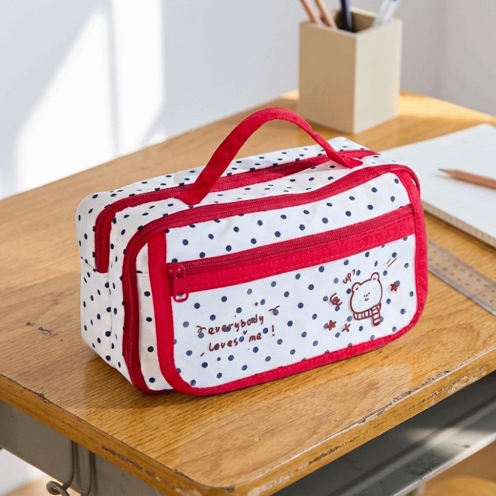 Y2k Polka Dot Pencil Case Desktop Storage Cloth Pencil Pouch Multi-functional Korean Style Stationery Storage Bag Office