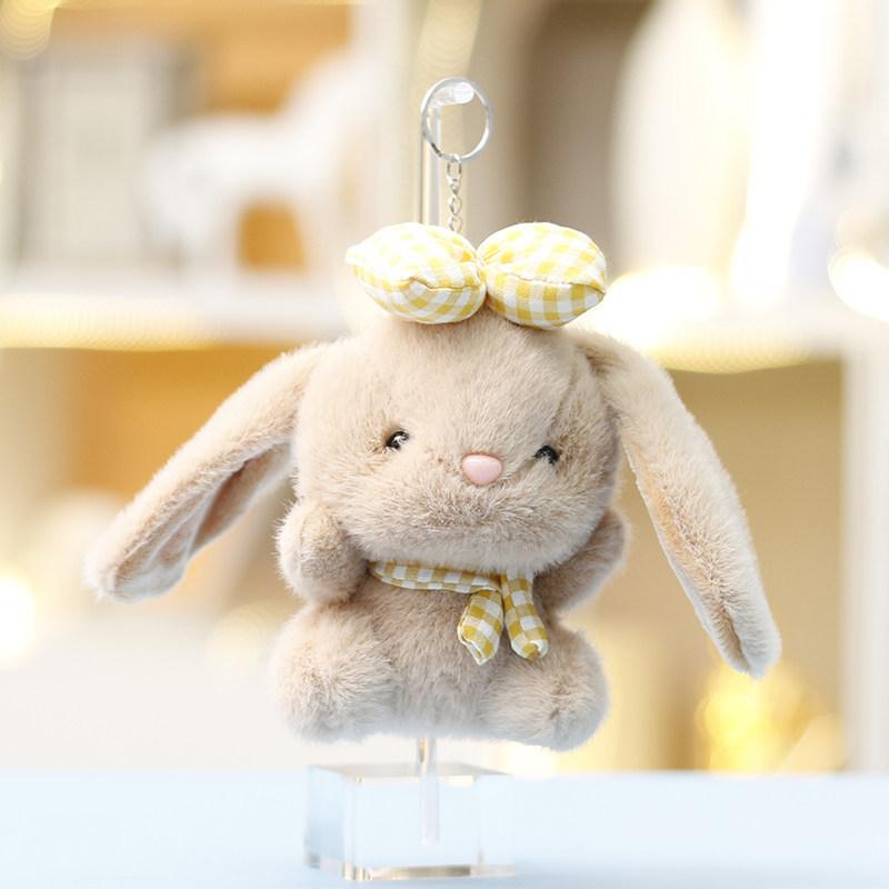 Plush Rabbit Keychain With Checkered Bowknots And Necklaces Decor For Girls Gift And Bag Decoration