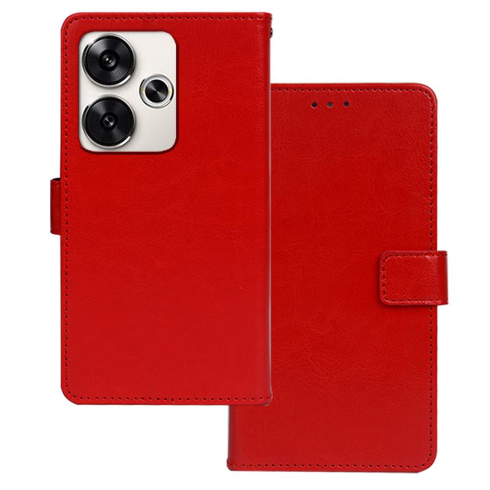 

For Xiaomi Poco F6 5G/Redmi Turbo 3 5G Case Card Slots PU Leather Flip Stand Cover Red