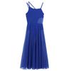 Dance Costume Practice Wear Mesh Splice Asymmetrical Mesh Maxi Dance Dress with Built-In Leotard