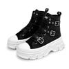 Trend Unisex Women Men Black Motorcycle Boots Thick Soled Belt Buckle Lace Up High Top Sports Shoes Short Boots Lace Up