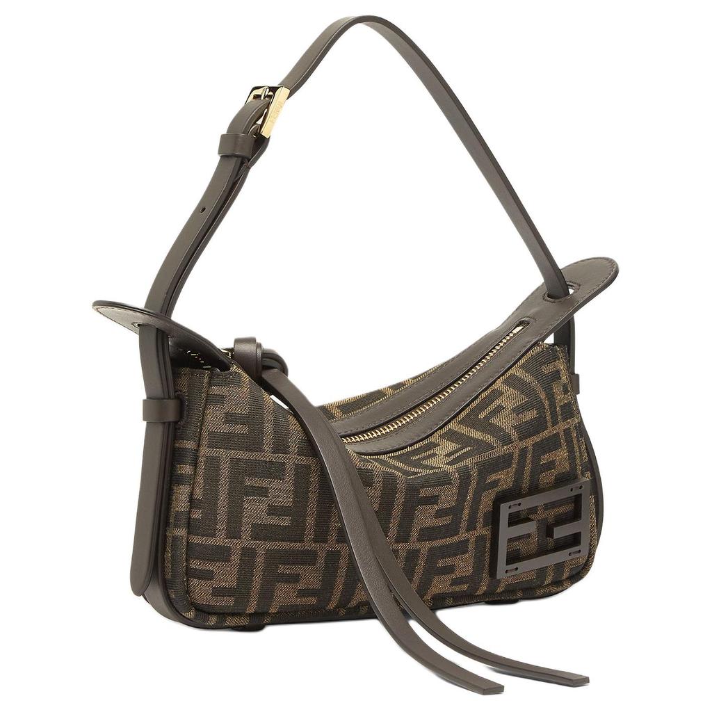 Fendi Simply Adjustable Shoulder Bag With Zipper Closure Polyester Nylon Pu Cotton Resin Single Shoulder Bag Mini Women'S Brown