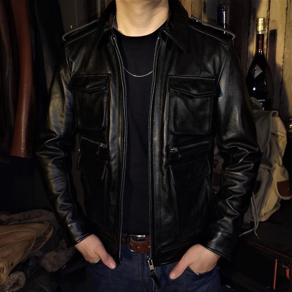 Męska skórzana kurtka motocyklowa w stylu retro chińskim