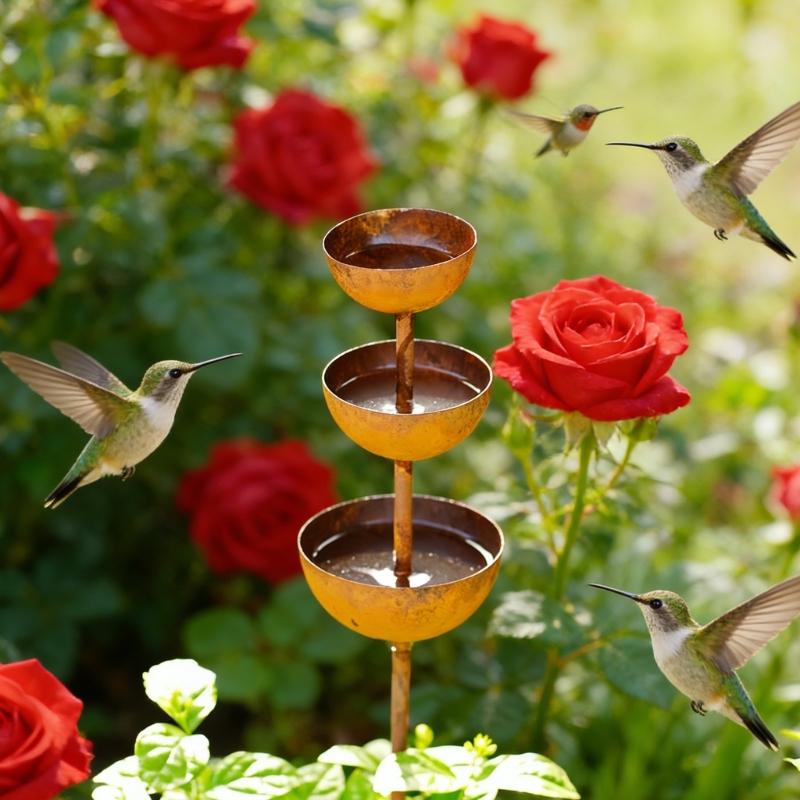 Heavy Type Metal Garden Stake With Rainwater Collector Outdoor Standing Bird Bath Bowl Rain Catchers Garden Stake