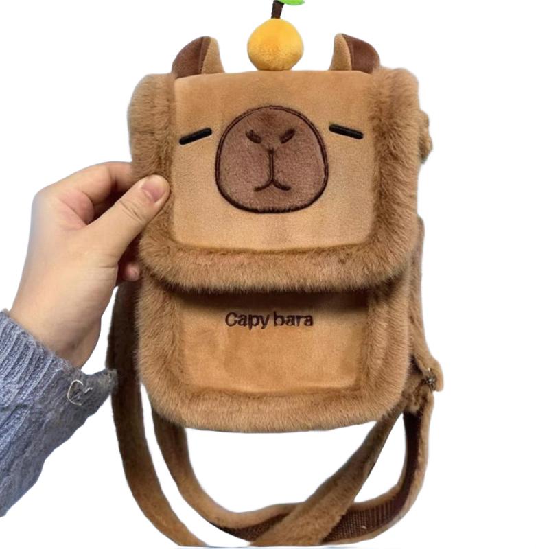 

Новая плюшевая сумка через плечо Капибара с мохнатым краем, оранжевая сумка-кроссбоди Капибара, маленькая и изысканная сумка для телефона, косметичка, подарок для девочки