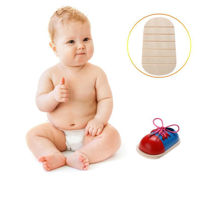1pc Kids Montessori Educational Toys Children Wooden Toys Toddler Lacing Shoes Early Learning Toy
