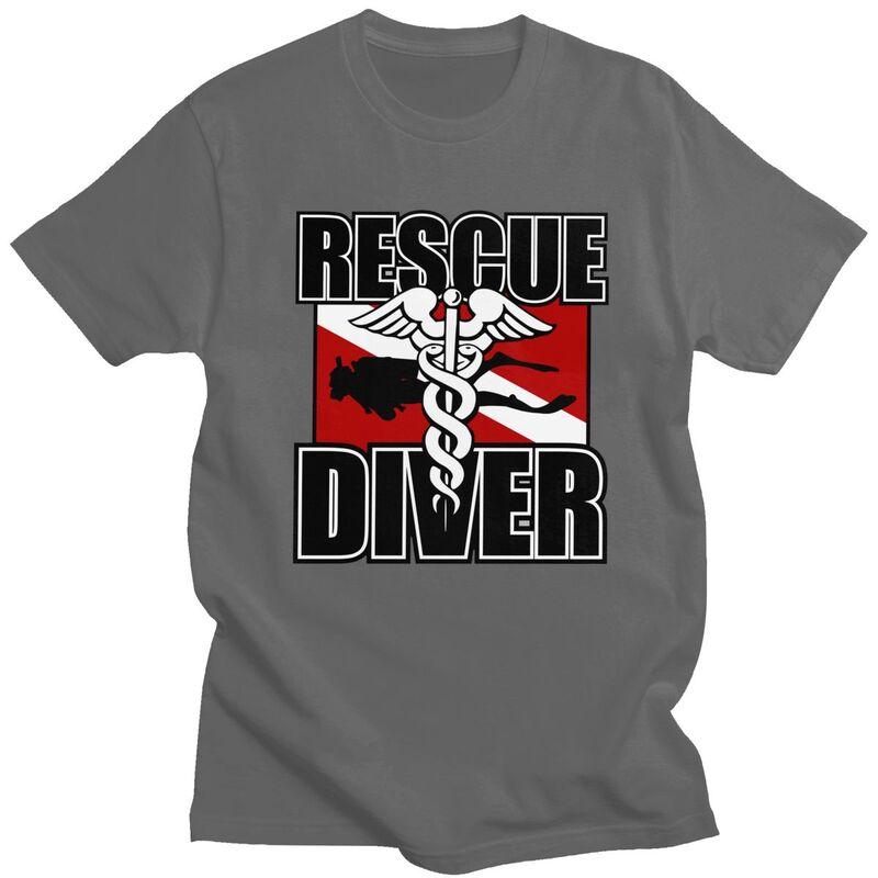 Custom Rescue Diver T Shirts for Men 100 Cotton Tee Tops Scuba Diving Tshirt ShortSleeve Tshirt Clothing