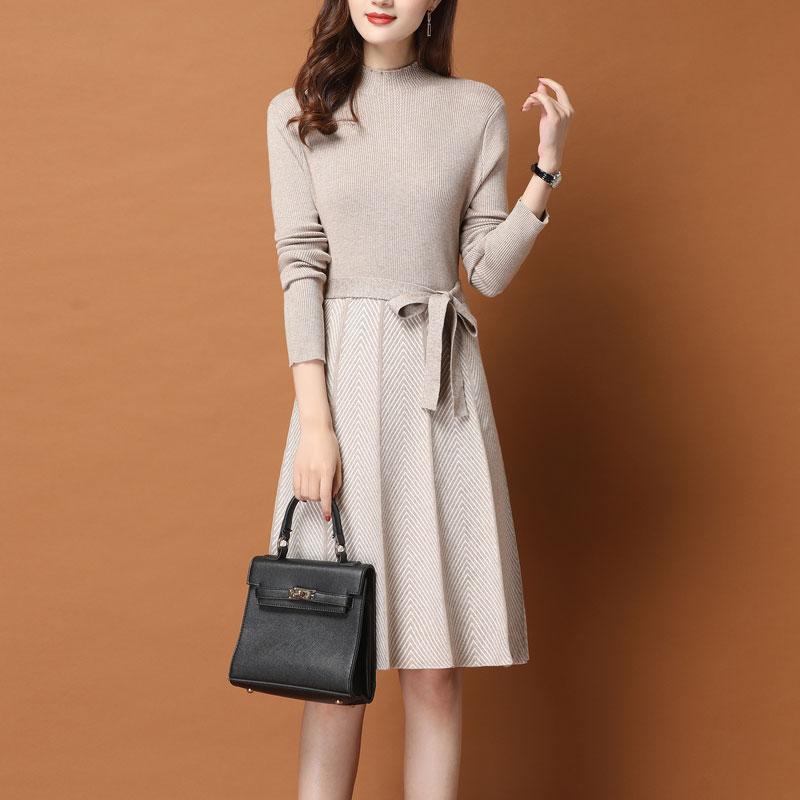 

Women s Mid-Length Sweater Dress - Autumn/Winter 2025 New Style, Trendy Knit Over-the-Knee Dress S (35-43 kg) верблюд