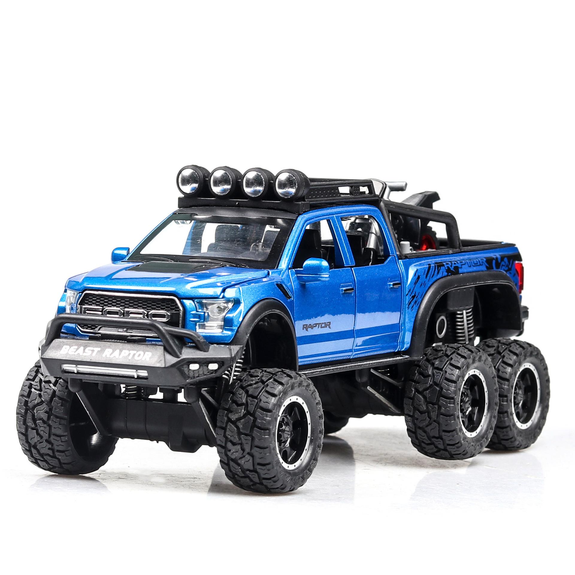 

1/28 Ford Raptor F150 литая модель автомобиля игрушечная модифицированная металлическая внедорожная техника модель автомобиля звук свет коллекция детские подарки синий