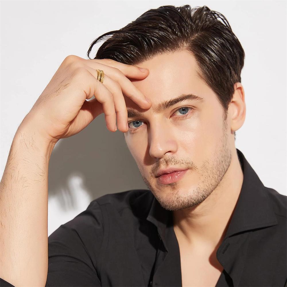 Trendy 8mm Men Frosted Stainless Steel Rings, Gold Color Brushed Groove Beveled Edge Engagement Rings For Men, Wedding Jewelry