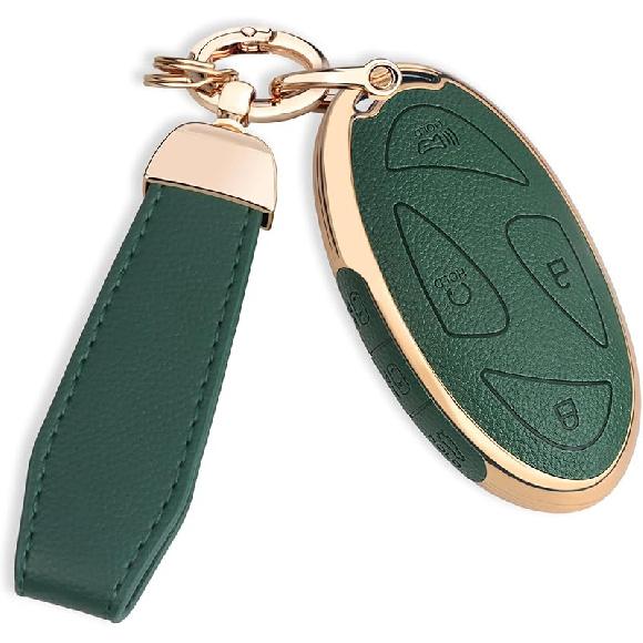 QBUC for Hyundai Key Fob Cover with Key Chain, Upper Leather + Soft TPU Car Key Case for Hyundai Ioniq 6 Grandeur GN7 KONA Elanrtra Santa Fe Tucson
