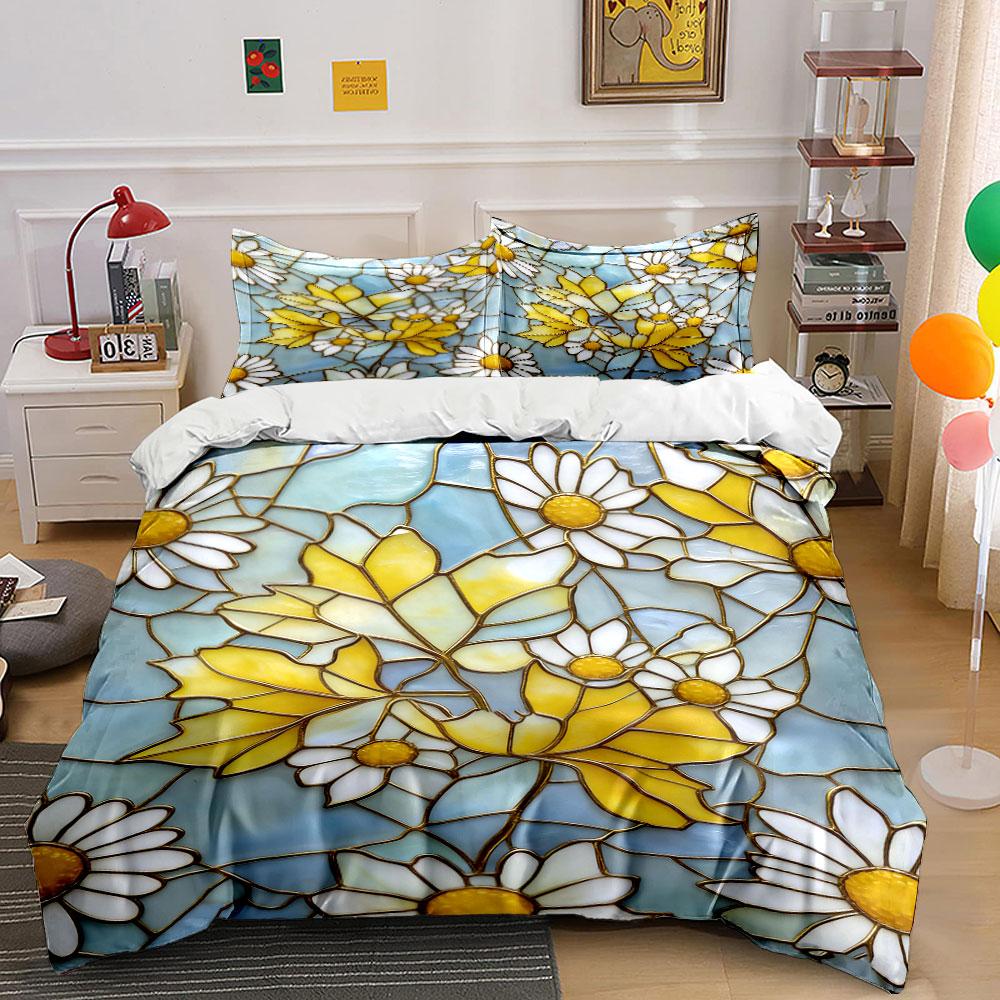 

White daisies, yellow leaves. Bedding sets Duvet cover sets Duvet covers Pillowcases(1 * Duvet Cover 2 * Pillowcases without duvet insert) 135x200cm