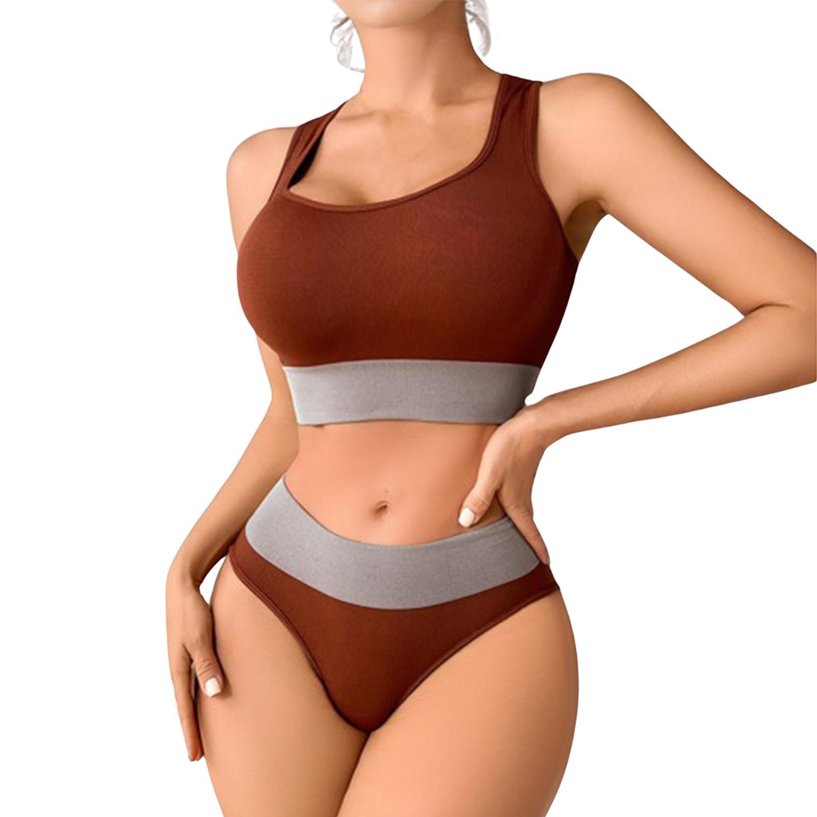 

Женский бесшовный комплект бюстгальтера для спорта и отдыха, бесшовный комплект в цветных блоках L кофейный