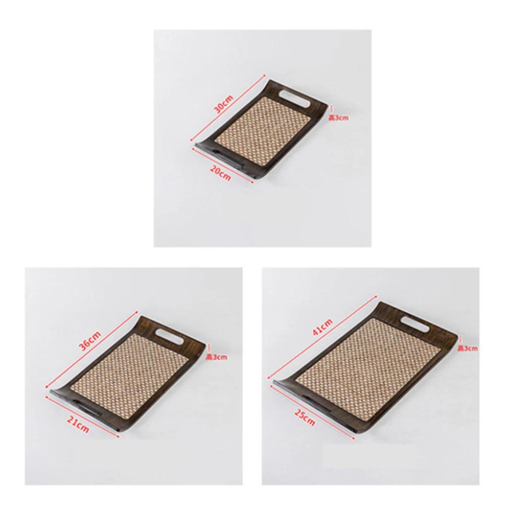 

Retro 3PCS Household Wooden Tray Rattan Tea Room Storage Tea Tray Bamboo Sushi Pastry Food Storage Meal Tray Holder коричневый