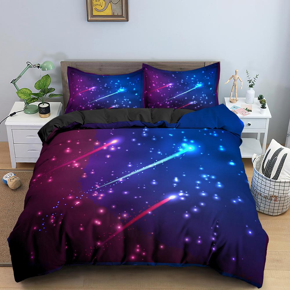 Starry Sky King Queen Duvet Cover Colorful Galaxy Bedding Set Outer Space 2/3pcs Quilt Cover Glitter Polyester Comforter Cover