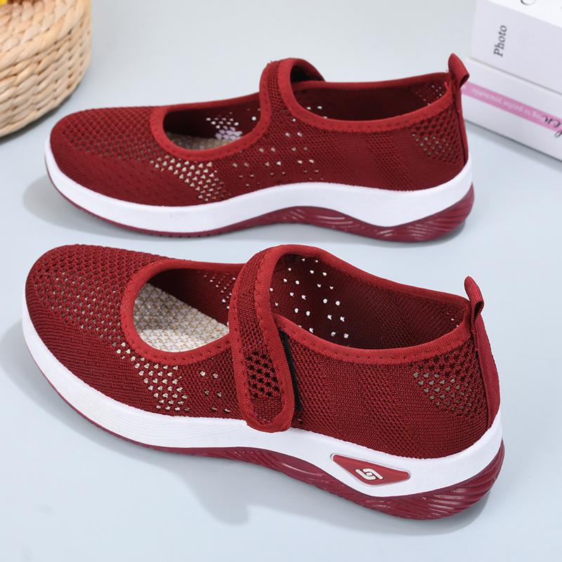 

Летние полые дышащие туфли для ходьбы для среднего и пожилого возраста, тканевые туфли на липучке, женские сетчатые туфли 36