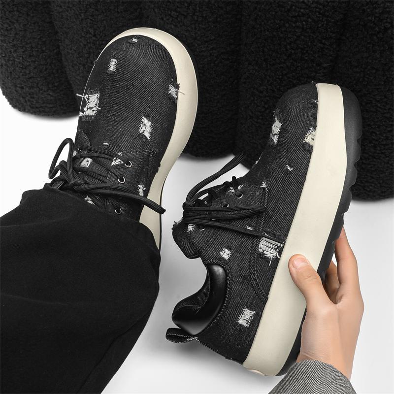 Nya herrskor nisch Q-version låga stora huvuden vardagliga denim läderskor trendig mode mångsidig