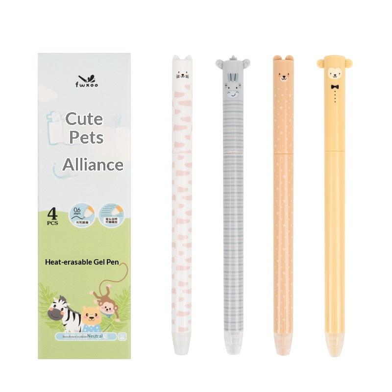 

4Pcs 0.5Mm Blue Ink Rotating Gel Pens Cute Cartoon Animal Erasable Pens For Kids School Student Writing Stationery A1