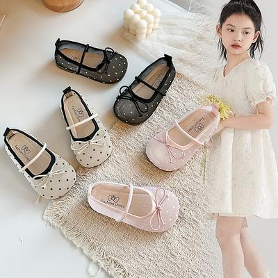 Cute Polka Dot Mesh Shoes for Girls2026Spring and Summer Bow-tie Princess Shoes for Young Children, Middle-aged Children, and Older Children,