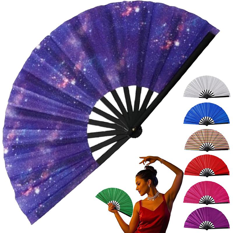 Bright Folding Fan Bright Color Rainbow Starry Sky In The Dark Festival Acting Hand Fans Women Girl Party Dancing Fan