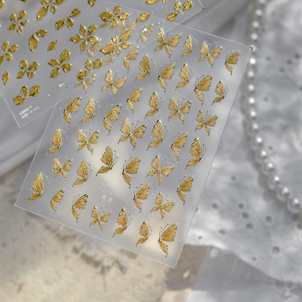 Gold Leaf White Flower Bouquet Floral Petal Tulip Bloom Charming Retro Metal Self Adhesive 5D Nail Art Sticker Manicure Decals