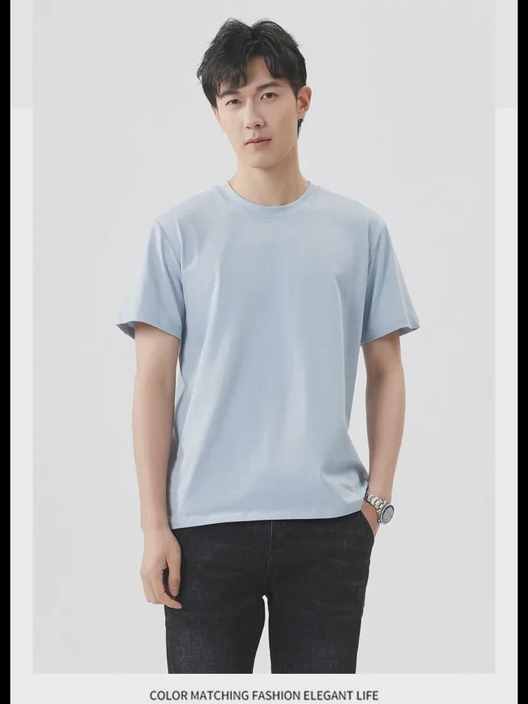 240g Men's High-End Supima Cotton White T-Shirt - Short-Sleeve, Round Neck, Spring/Summer Inner Wear