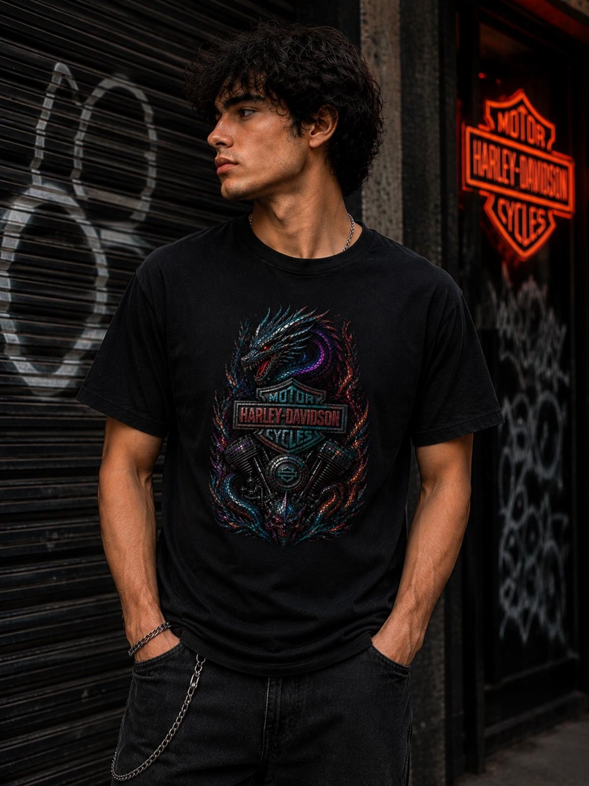 Harley-Davidson Dragon Spirit - Neon Biker T-Shirt- XL