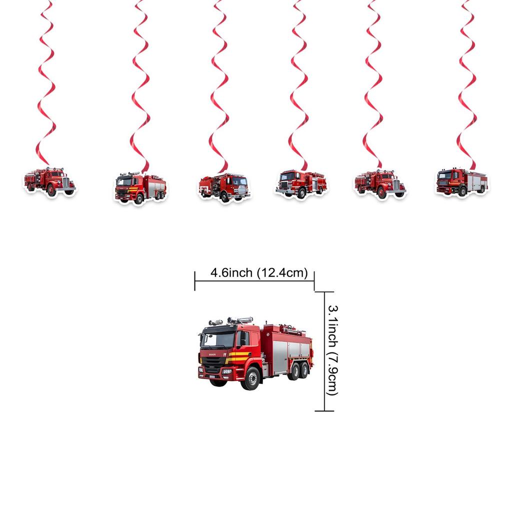 Fire Truck 3D Birthday Party Decoration Set: Banner, Balloons & Flags