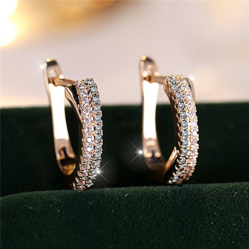 Luxury Female Red Zircon Stone Clip Earrings Charm Gold Color Wedding Jewelry For Women