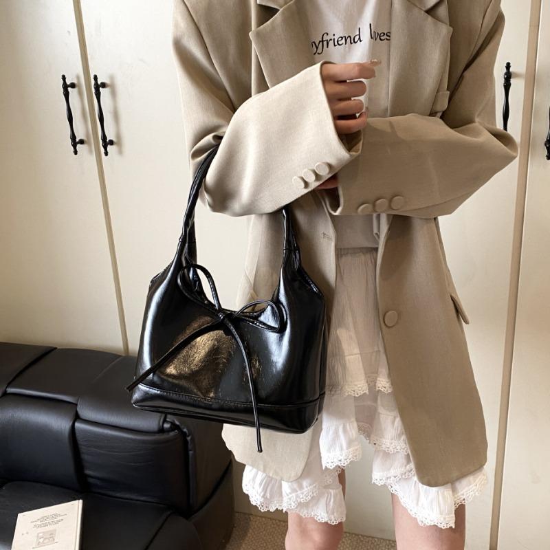 New Bow Niche Pu Women's Bag Simple Commuter Literary Shoulder Bag Large Capacity Underarm Tote Bag Women